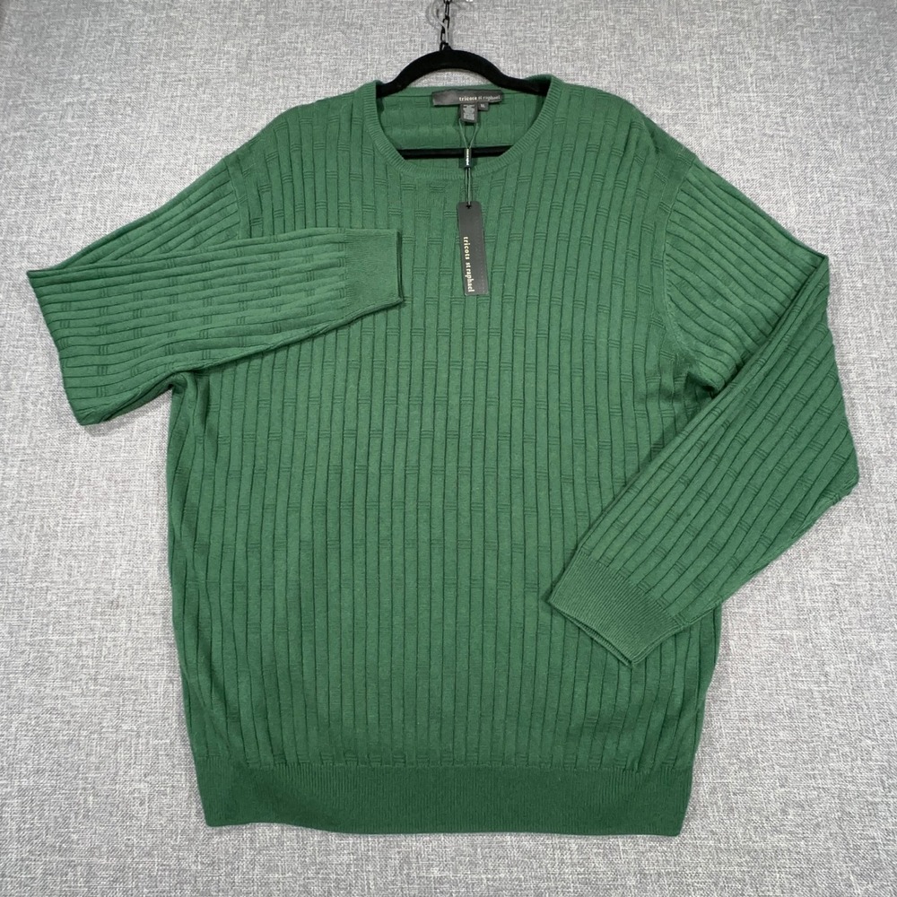 Tricots St Raphael Sweater Mens XL Green Silk Cashmere Ribbed Quiet Luxury NEW